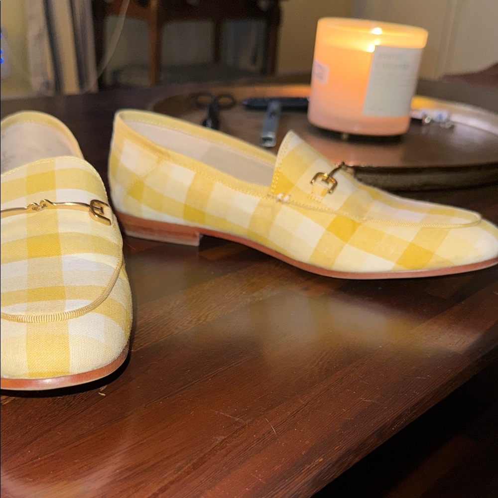 Yellow Gingham Loafers with Gold Horsebit - Picture 2 of 4